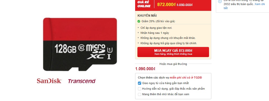 Thẻ nhớ, Thẻ nhớ MicroSD, Thẻ nhớ Thế giới di động, Khuyến mãi, Giảm giá, Sandisk, Transcend, Apacer