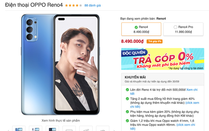 Oppo reno4 tgdd, giá oppo reno4 bao nhiêu