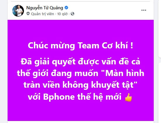 CEO Nguyễn Tử Quảng, BKAV, Bphone, Điện thoại Bphone 5, Màn hình tràn viền, Màn hình không khuyết tật